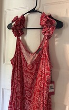 VINCE CAMUTO Women’s XL Bohemian Print V-Neck Stretch Jersey Maxi Dress Ruffle