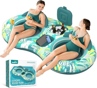 5-in-1 Pool Floats Adult Heavy Duty River Tube 2 Person Water Lounge 