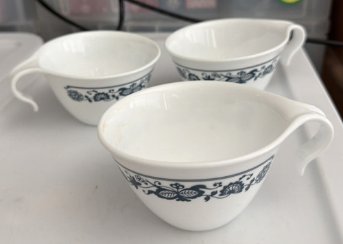 Vintage Corelle Ware Old Town Blue Pattern Hook Tea/Coffee Cups - Set of 3