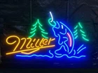 US STOCK Miller Lite Beer Fish Hooked Fishing Trees 20"x16" Neon Sign Lamp Light