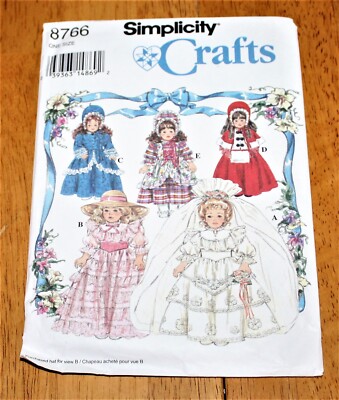 Simplicity: PATTERN #8766 DOLL CLOTHES - 16,18'' DOLLS - Vintage Pre-cut 5 styles