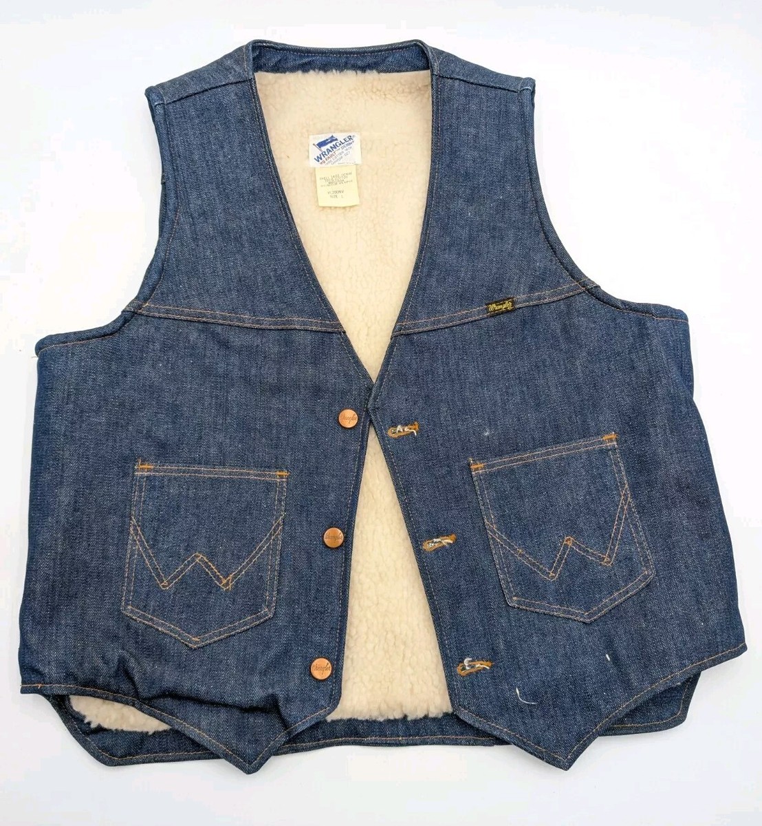 Wrangler 70's Sherpa Denim Jean Cowboy Western Work Vest Coat