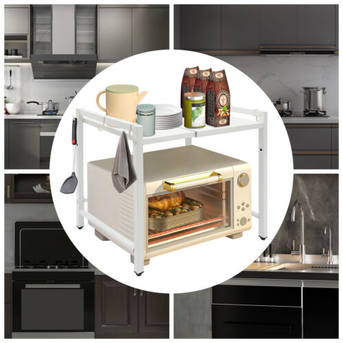 2 Tier Metal Microwave Oven Rack Desktop Adjustable Stand Storage Holder Kitchen