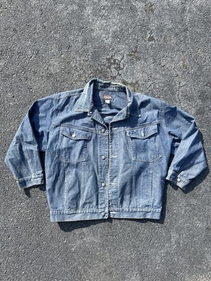 VTG Y2K Webs Size XXL Distressed Blue Denim Jean Jacket Coat Casual W/ Buttons