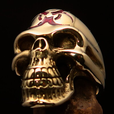 MENS SKULL RING, BIOHAZARD RING, GAMER RING, WARNING SYMBOL ON HEAD RED SIZE 8