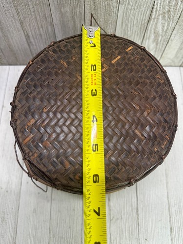 Vintage Philippines Woven Ifugao Rice Basket with Lid Folk Art 7" Tall x 6" Wide - Picture 10 of 10