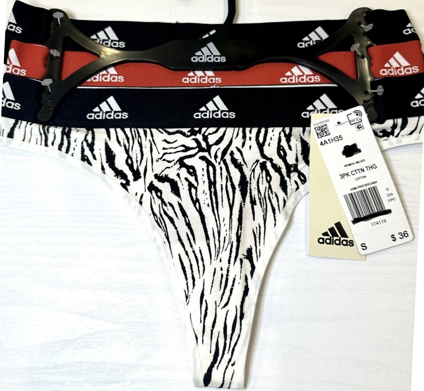 ADIDAS Women 4A1H35 3-Pc Active Comfort Cotton Thong Underwear Panty Size L