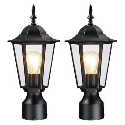 Outdoor Post Lights 2 Pack, Black Lamp Post Light Fixture, Waterproof Pillar ...