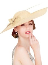 Sinamay Party Fascinators Hat For Women Ladies Big Wide Brim Hats With Feather