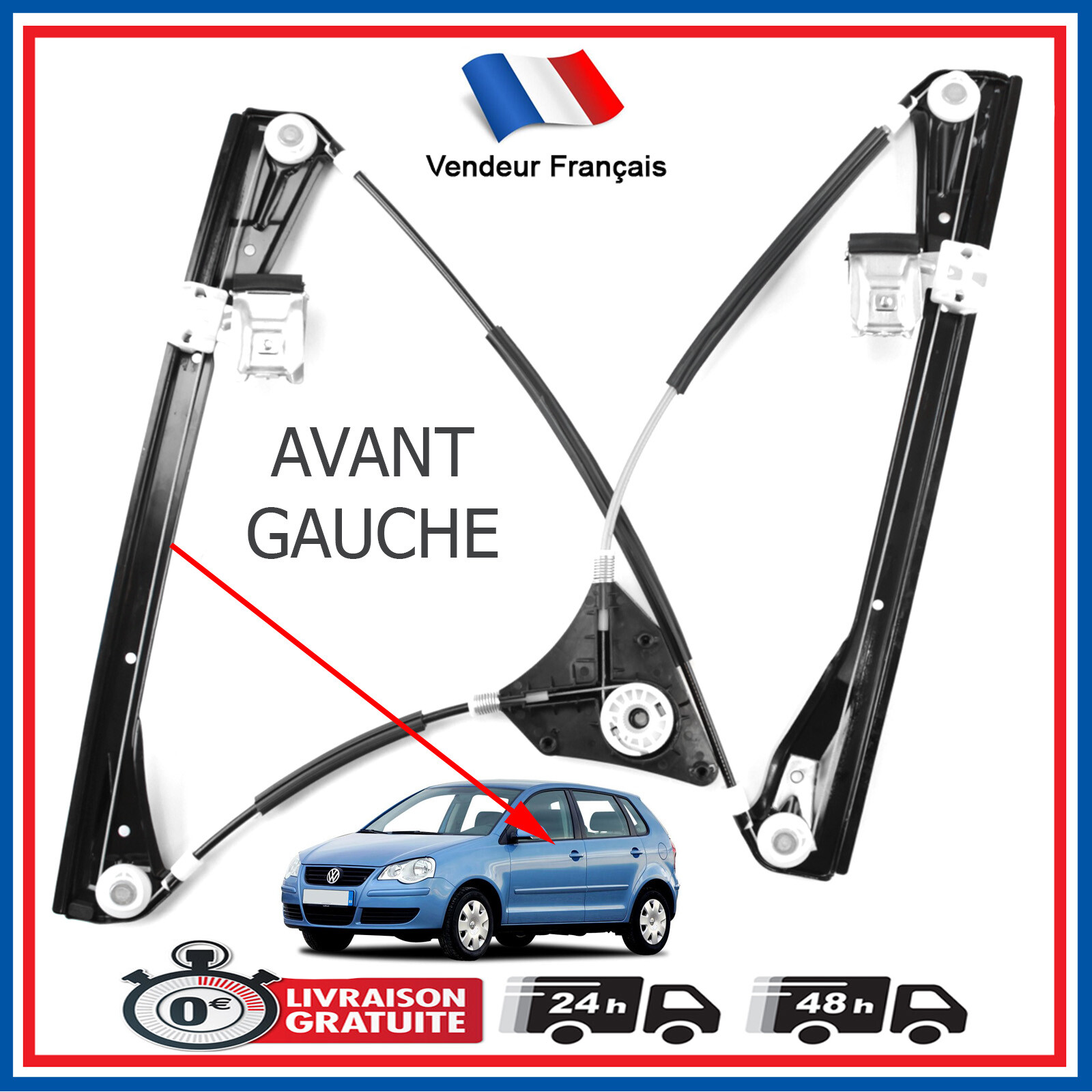 Lève-vitre électrique AVG sans moteur pour auto OEM 6Q4837461G avant gauche