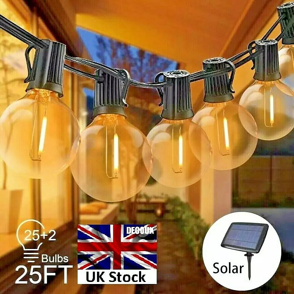 25ft Solar or USB Charging LED Outdoor string G40 clear glass bulb lights  eBay