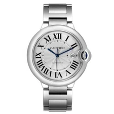 Men's Cartier 42mm Ballon Bleu Automatic Steel Watch w/Roman Numeral Silver Dial