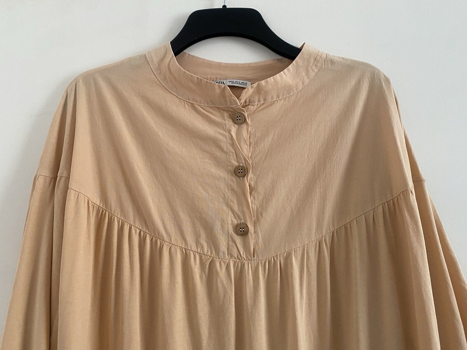 ZARA Midi Dress Size M Pale Peach SMOCK TUNIC Style Loose Fit Casual