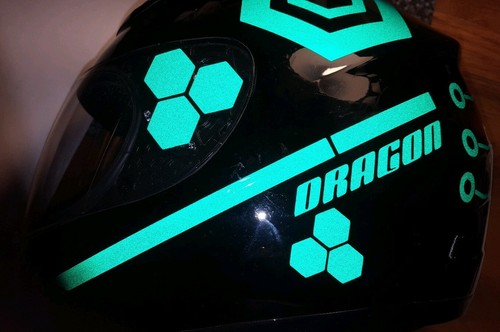 TRON STYLE HELMET STICKERS REFLECTIVE DECALS SEEN MOTORCYCLE HEXAGON CARBON FIB - Picture 11 of 17