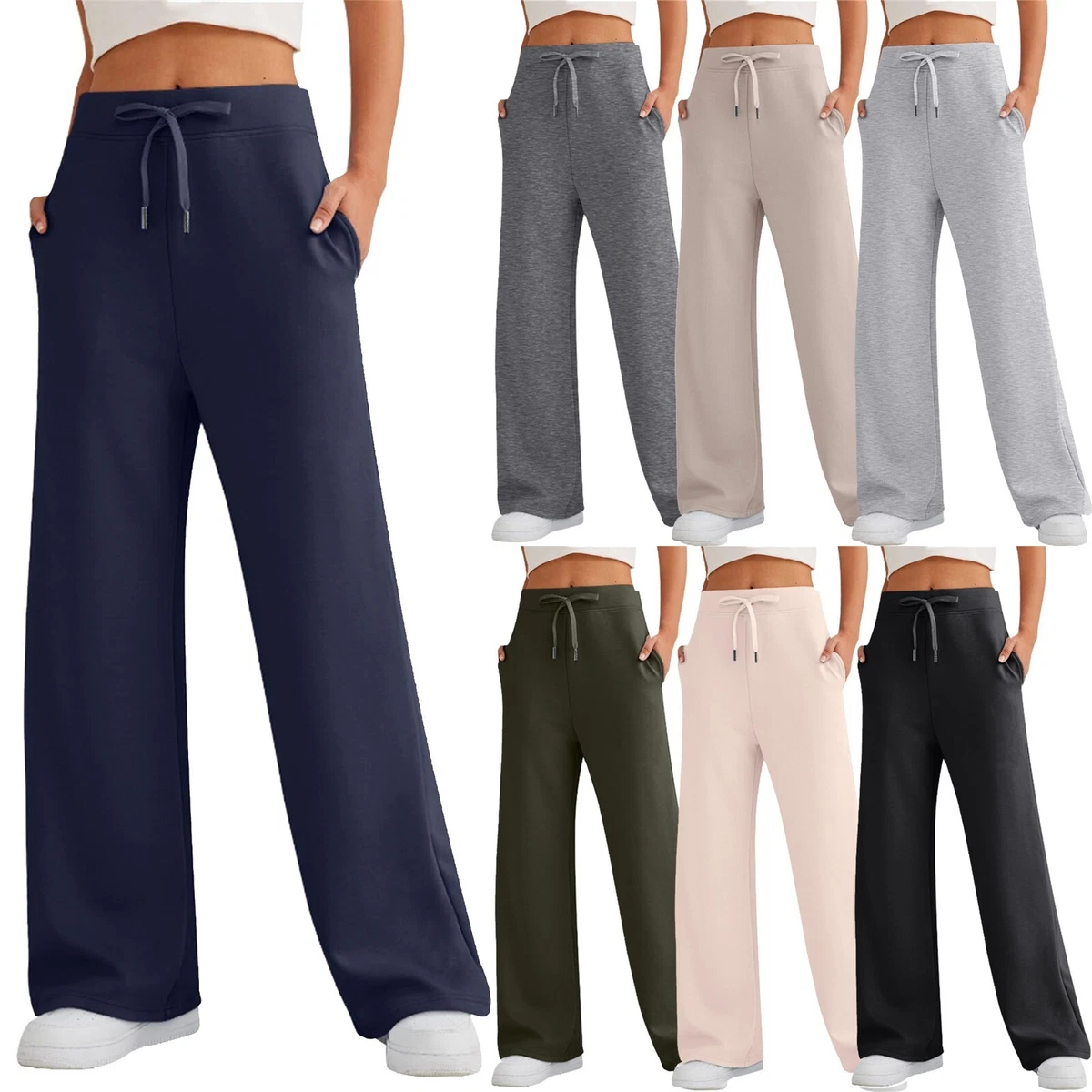 Women's Causal Pants Drawstring High Waist Baggy Straight Leg Joggers  Sweatpants