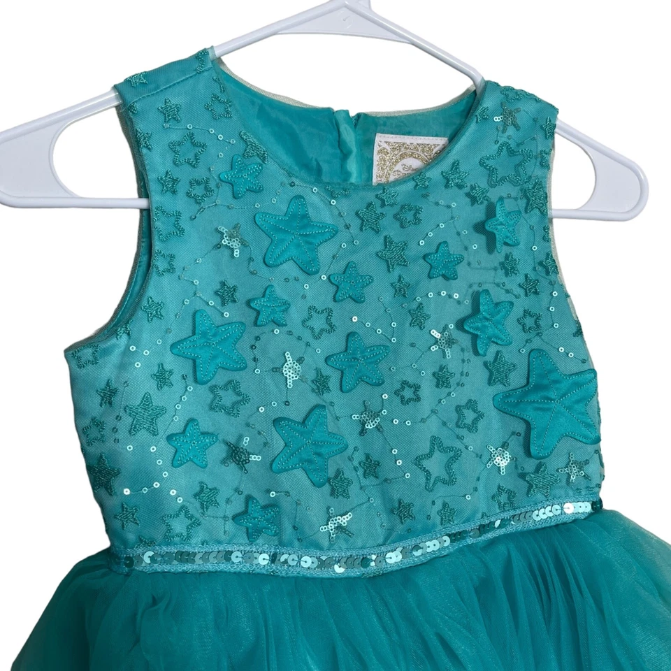 Disney Princesa Ariel Elegante Vestido de Fiesta Niña 7/8 Estrellas Aqua Sirenita Foto 2 de 4