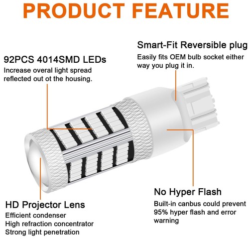 7443 W21-5W LED Bulb Red for Tail Lights 400% Brighter 7440 7441 7444 992 W21W - Picture 5 of 9