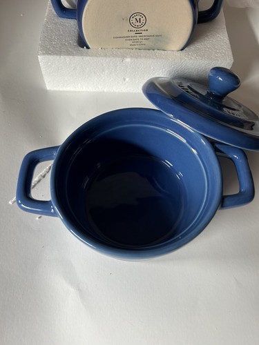 Cocottes de cerámica de gres MARTHA STEWART 12 OZ, juego de 2 con una tapa azul - Imagen 7 de 11