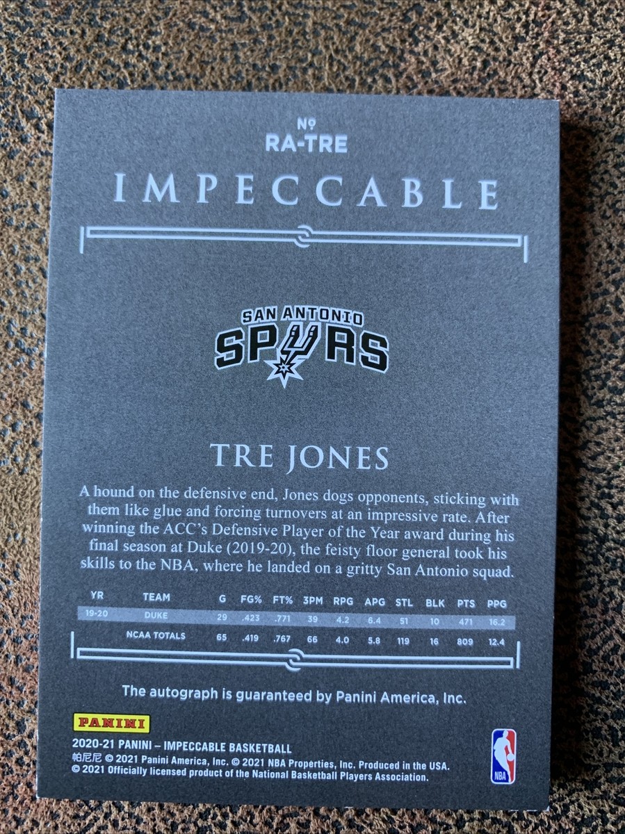 2020-21 Panini Impeccable Rookie Auto - TRE JONES RA-TRE #92 /99