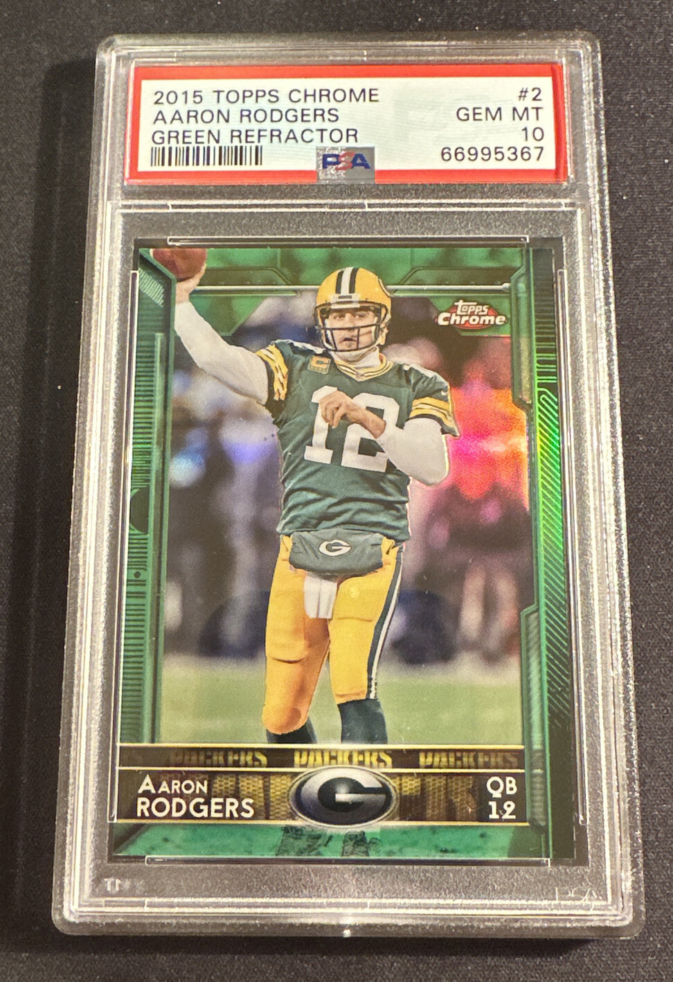 AARON RODGERS 2015 Topps Chrome GREEN REFRACTOR PSA 10 GEM COLOR MATCH Low POP