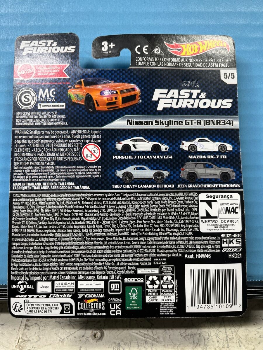 1/64 HOT WHEELS FAST & FURIOUS NISSAN SKYLINE GT-R (BNR34 1/64 HOT WHEELS FAST & FURIOUS NISSAN SKYLINE GT-R (BNR34