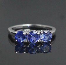 Natural Round Cut Tanzanite Gemstone 925 Solid Silver Cluster Three Stone Ring