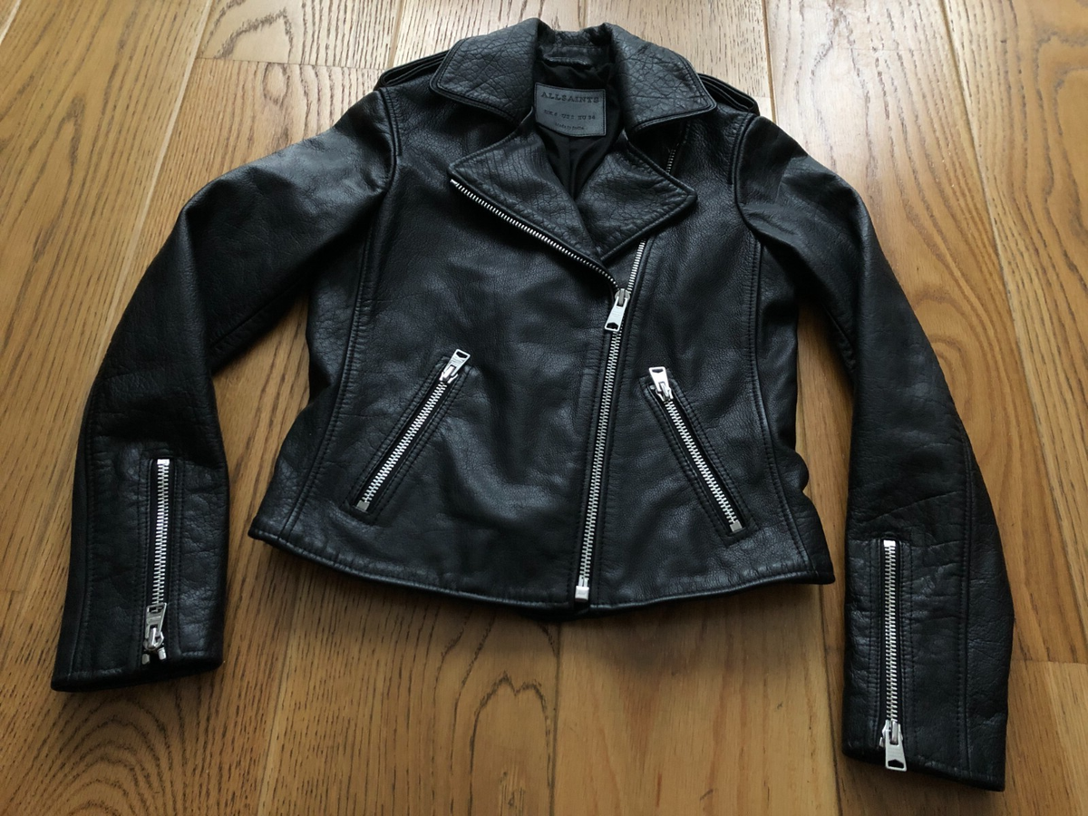 allsaints hadi biker black buffalo leather jacket zipped women's uk