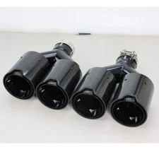 US L+R ID:2.5" OD:3.5" M Exhaust Tip Black SS+Glossy Carbon Fiber Dual Pipe Quad