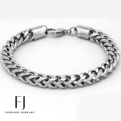 Mens Box Chain Bracelet In Sterling Silver With Burgundy Stainless - Foto 9
