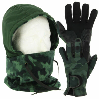 Deluxe Camo Waterproof Snood and Neoprene Gloves for Fishing  UK