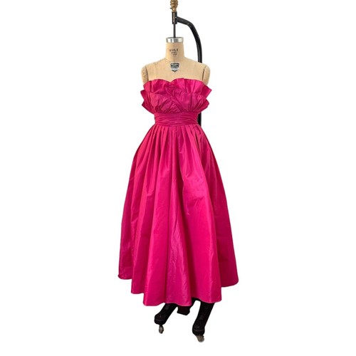 VICTOR COSTA Dress Magenta Strapless Party Gown Sz 4 Neiman Marcus Vtg Taffeta - Picture 3 of 11