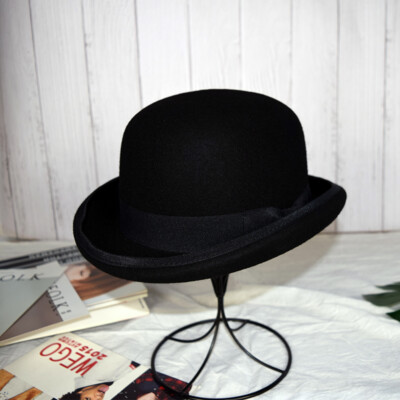 Black Mens 100％ Wool Formal Hat Bowler Hat Casual Costume Wedding Accessories