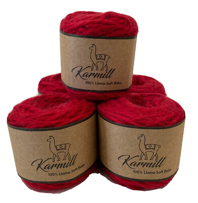Llama Wool 100% Llama Soft Baby Bulky Yarn Lot of 5 Skeins Red 3I035