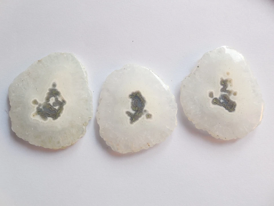 3 Piezas Druzy Rebanada Suelta Ágata Piedra Preciosa Blanco Natural Cabujón Raro Mm Geoda Foto 4 de 4