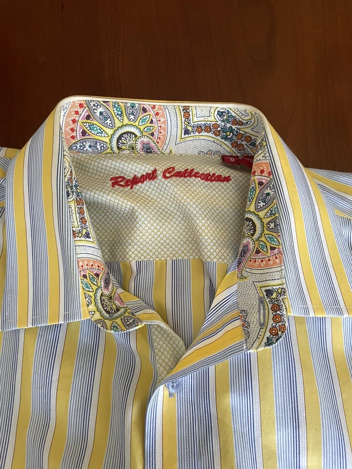 Report Collection Men's Button Down Shirt Sz M yellow Striped - Image 2 of 4