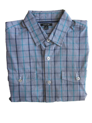 New $46.00 APT.9 Men Luxury Short Sleeve Plaid Shirt Modern Fit - Size: XXL