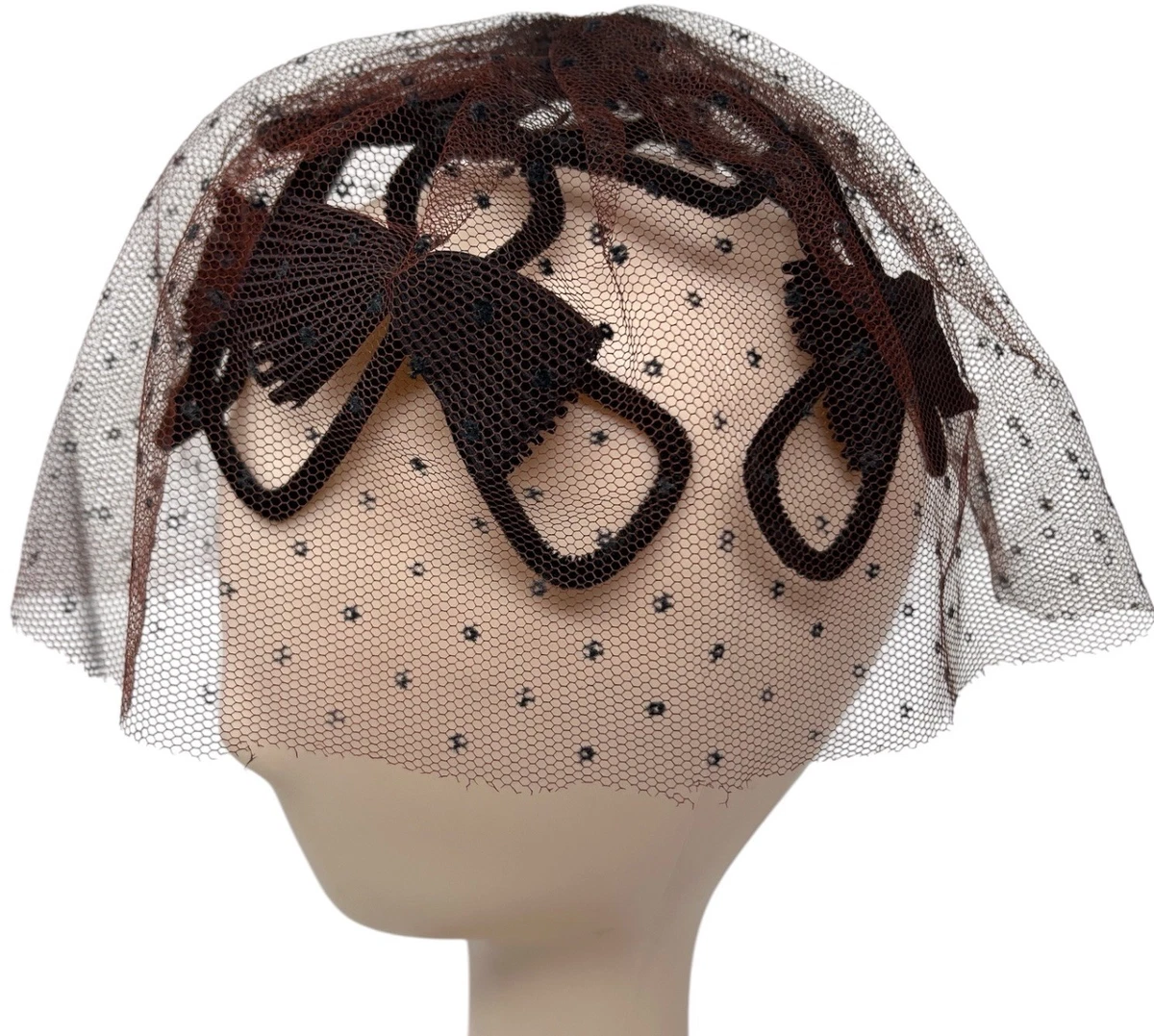 Vintage Women’s Beige‎  Mesh Veil Hat Bow 1950s 1960s Vintage Hat Net Vintage Hats for Women for sale | eBay main image 3