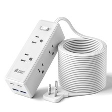 15FT Extension Cord Power Strip 6 Outlets 4 USB Flat Plug Surge Protector