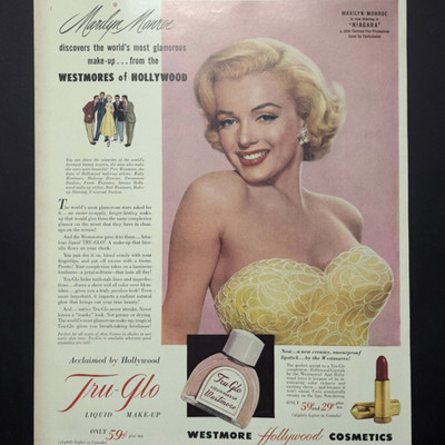 Westmore Tru-Glo Marilyn Monroe Niagara Hollywood Makeup 1952 Vtg Print Ad