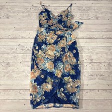 Lulus Effortless Attraction Blue Floral Print Sheer Wrap Midi Dress Summer XS