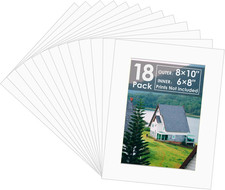 18 Pack Picture Mats, 8X10 for 6X8 Picture Frame Mats, Acid Free Core Bevel Cut