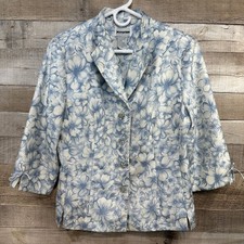 Perceptions Womens Blue White Floral Blazer Jacket Special Occasion Size 12
