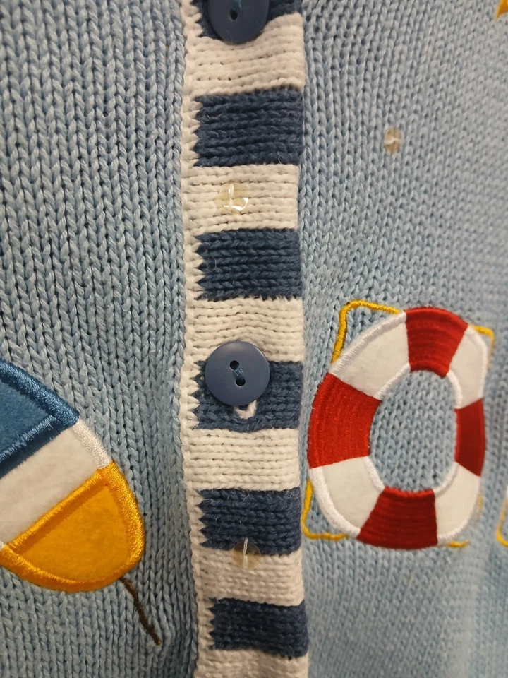 Quacker Factory Blue Nautical Ships V-neck Short Sleeve Cardigan Button Up Small - Image 2 of 4