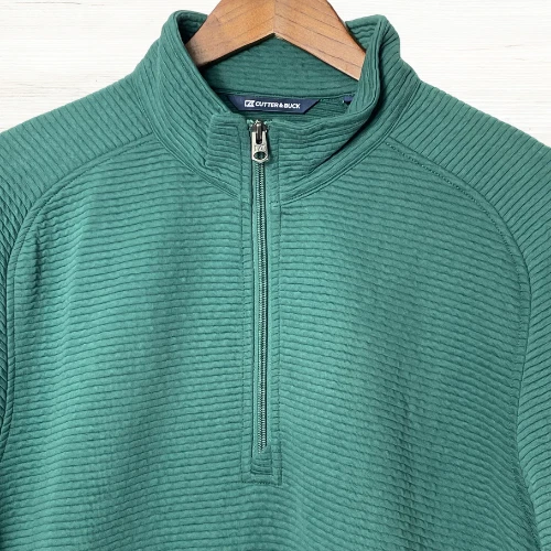 Cutter & Buck 1/4 Zip Pullover Mens XL Green Ribbed Long Sleeve Golf Leisure - Image 3 of 4