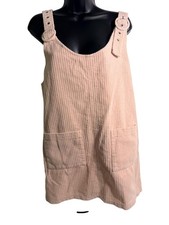 Forever 21 Dress Womens Large Pink Corduroy Overall Pinafore Pockets Mini