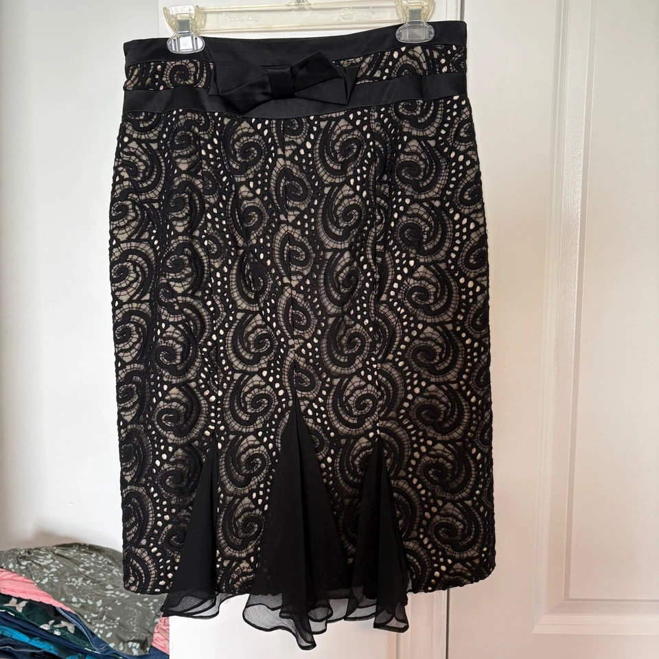 Falda lápiz de encaje negra Etcetera talla 10 forrada carrera cóctel fiesta Foto 3 de 4