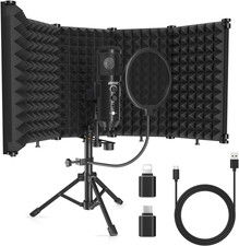 Studio Recording Microphone Isolation Shield with Pop Filter and Metal Tripod St