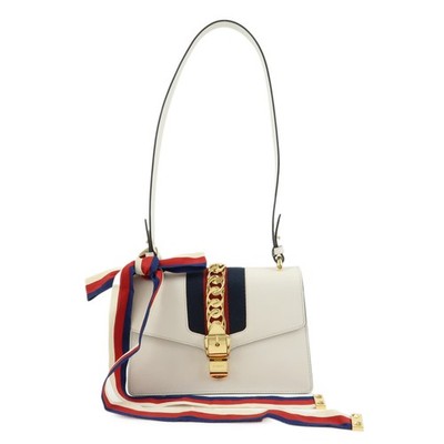 GUCCI Sylvie Sherry Leather Shoulder Bag Crossbody Bag Ivory 421882 Used F/S