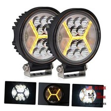 2PCS Round LED Pods Driving Lights Bar with Amber DRL Light - 117W 12000LM
