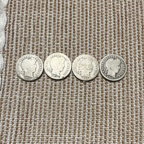 Barber Silver Dimes Lot 1910-S 1911, 1892, 1912 10C US Coins